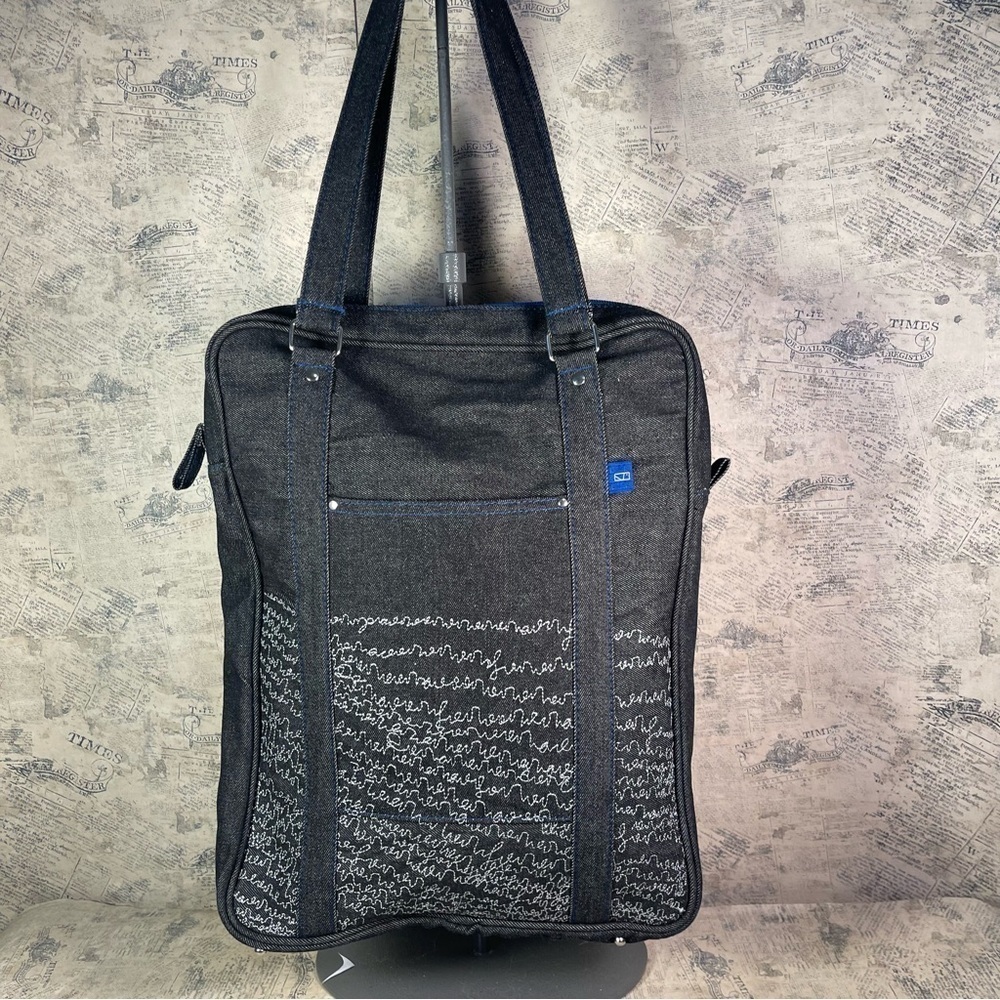 Matt Murphy Designs Black Denim Tote Bag Embroidered Rare Vintage Boho Shoulder
